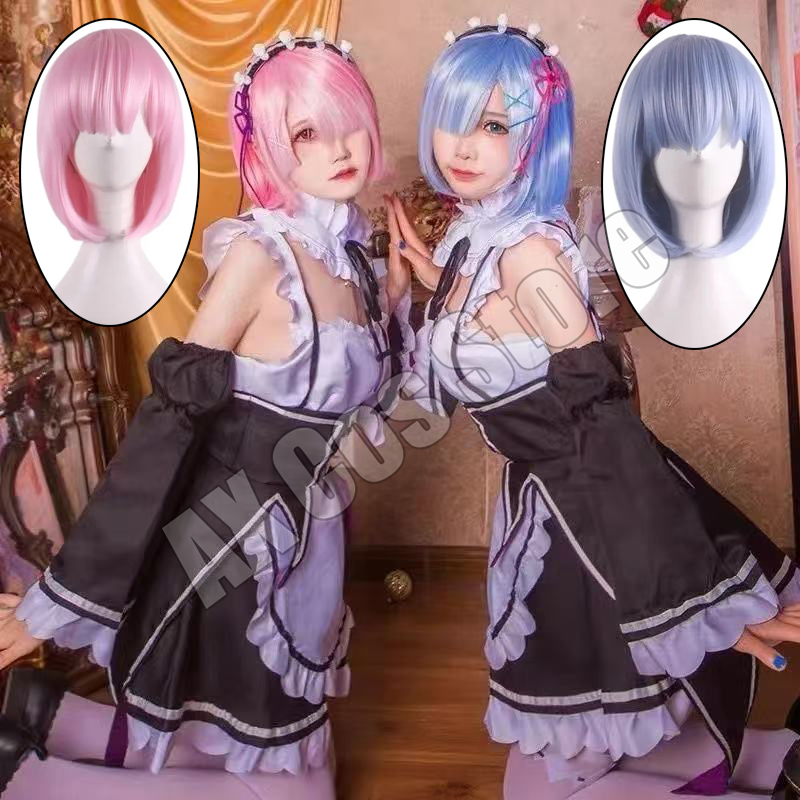 Anime Cosplay Rem - アニメ再ゼロから始める異世界生活ラムレムコスプレドレススーツレムメイド衣装ウィッグエプロンハロウィンコスチューム女性用