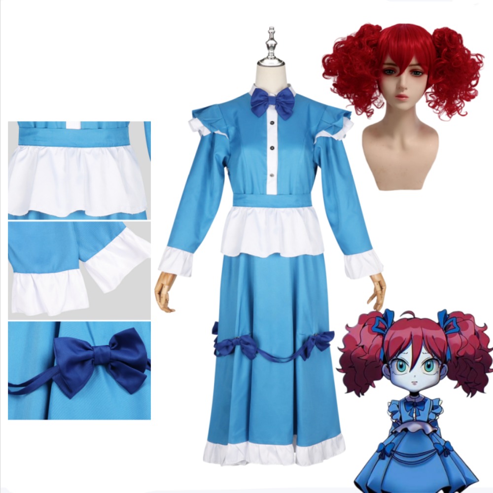 Anime Cosplay Blue Hair - ポピーレッドヘアコスプレ衣装フルセットかわいいブルードレス大人女性ハロウィンステージパフォーマンスアニメコンベンションカーニバル衣装
