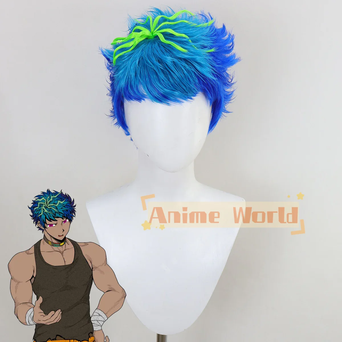 Anime Cosplay Blue Hair - あなたの死の回はあなたです 久永直人 ブルーグリーンイエロー コスプレウィッグ ハロウィンパーティー小道具 人工毛