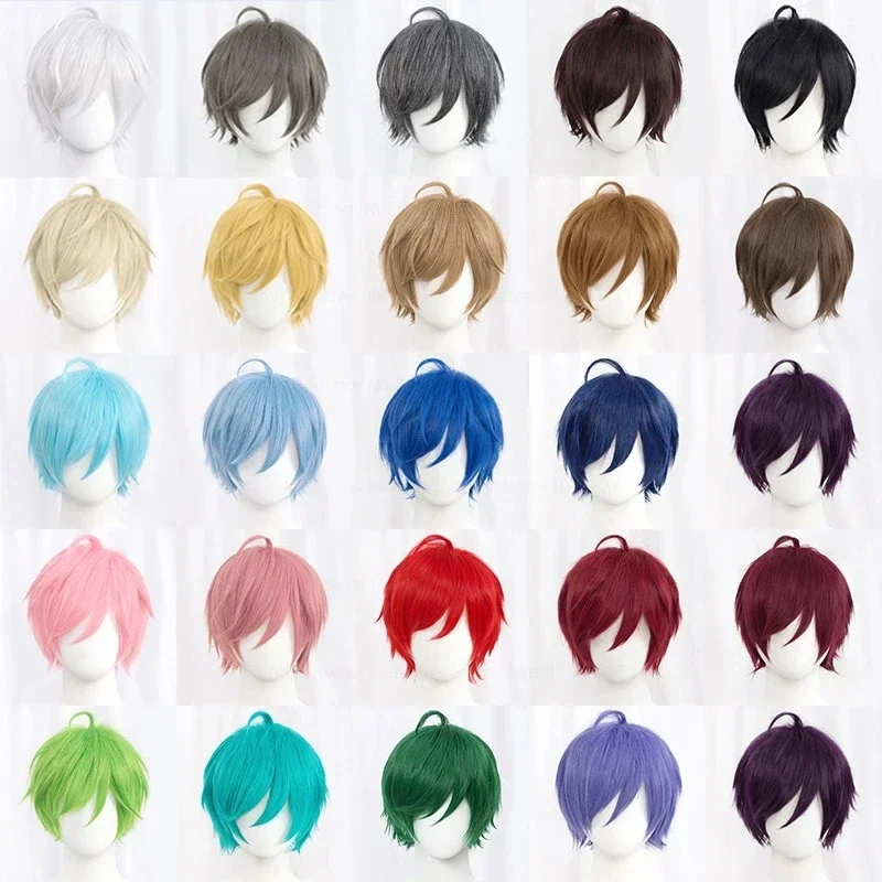 Anime Cosplay Blue Hair - 合成ショートストレートコスプレウィッグ,耐熱髪,アニメの髪,白,緑,紫,茶色,黒,青,灰色,オレンジ,赤,ふわふわ