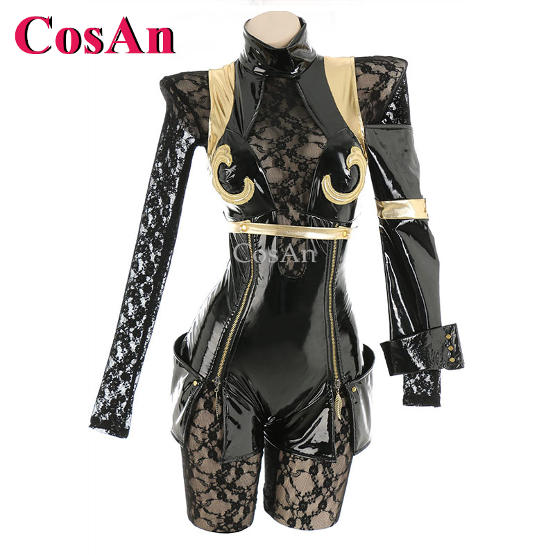 Cosplay Anime Black - CosAn ホットアニメゲームオペレーター 6O コスプレ衣装黒パテントレザーボディスーツ制服パーティーロールプレイ服新しい