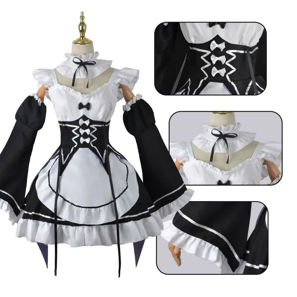 Anime Cosplay Rem - アニメラムレムロリータメイドコスプレ「ゼロの別の世界で」レヴェンコスチューム女性ロリドレスハロウィンパーティードレス