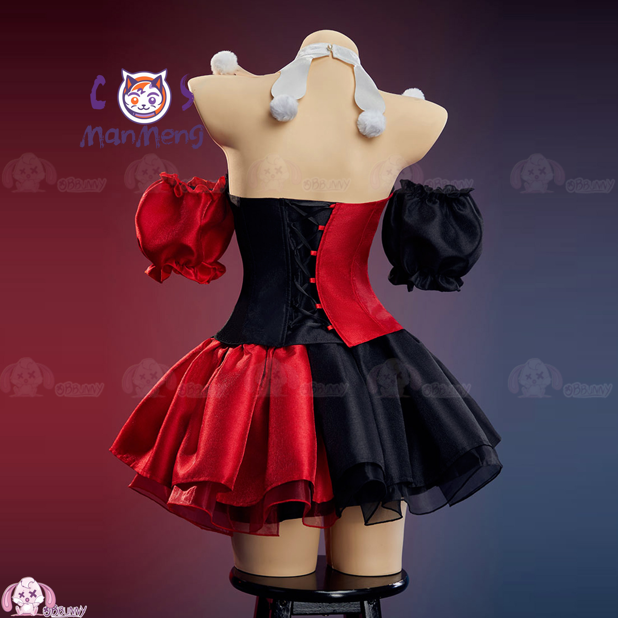 Cosplay Anime Black - 新しいピエロゴシックロリータウエストスカート赤と黒のカラーブロックハロウィンパーティー詐欺ロールプレイングピエロジョーカーコスプレ衣装