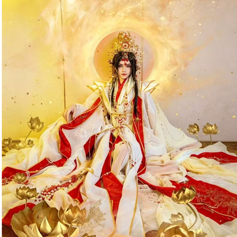 Anime Cosplay Buy - 天官が喜びの神である謝憐を祝福するための王冠を戴く王子様の古代風ハロウィンコスプレ衣装、赤白金漢服