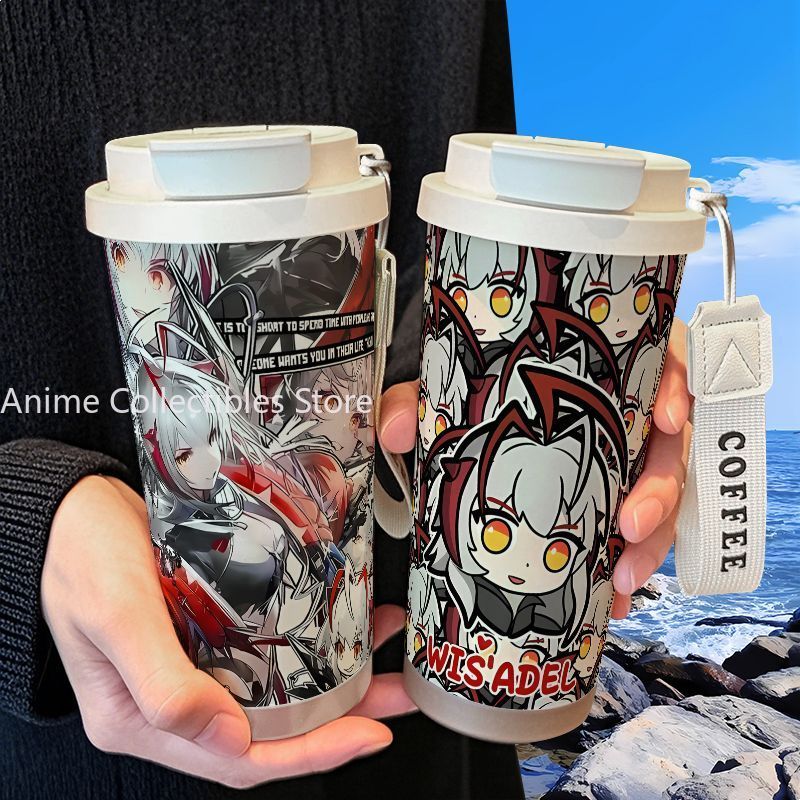 Anime Cosplay Cafe - 520 ミリリットルかわいいクリエイティブウォーターボトルウォーターカップアークナイツウィシャデルアニメストローウォーターカップ大容量コーヒーカップ
