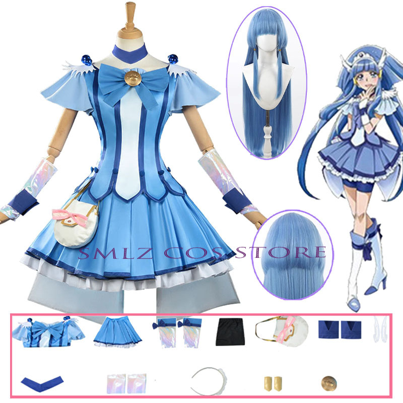 Anime Cosplay Wigs - キュアビューティーコスプレアニメスマイルグリッターブリーズキュアコスチュームドレスウィッグセットハロウィンパーティープレイ衣装女性用