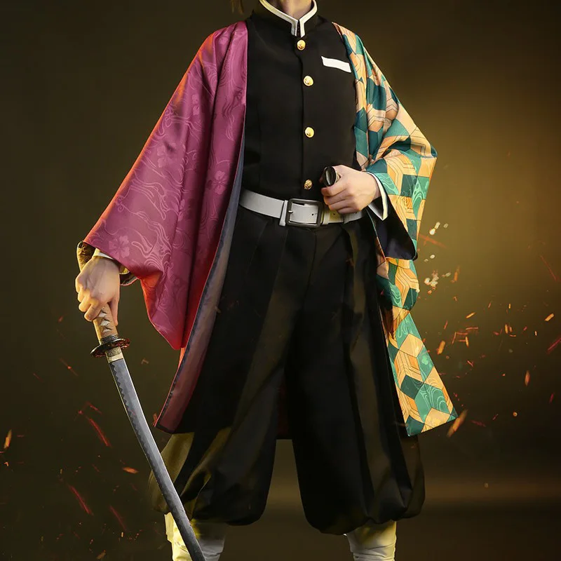 Anime Cosplay Shop - アニメデーモンスレイヤー冨岡義勇コスプレ衣装鬼滅の刃着物マント男コート裏地パンツかつらハロウィン衣装