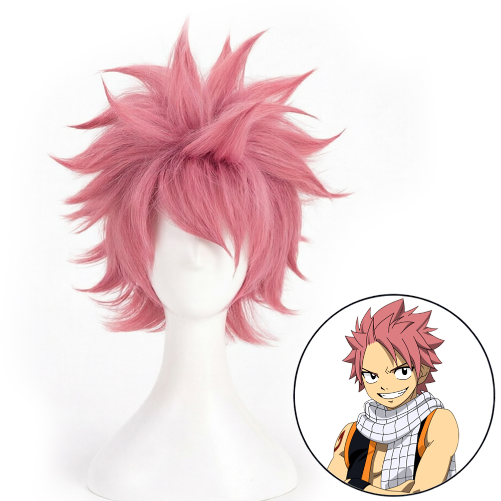 Anime Cosplay Nz - アニメフェアリーテイルコスプレエーテリウス・ナツ・ドラグニルウィッグユニセックスピンクショートスパイキーレイヤード合成毛ベーシック新しいコスプレイヤー向け