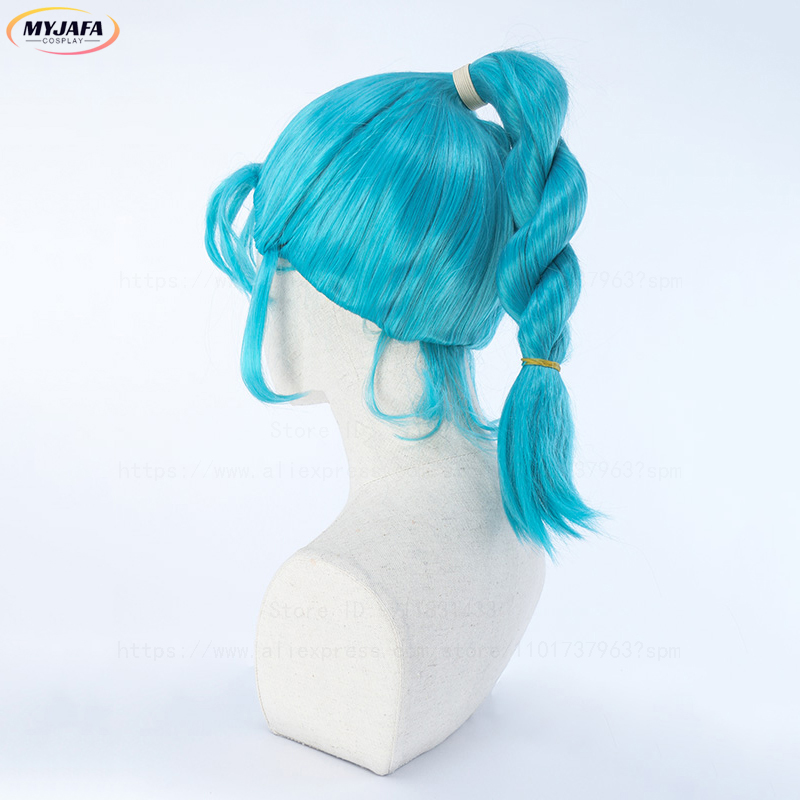 Anime Cosplay Blue Hair - ブルマ コスプレウィッグ ブルマウィッグ ブルー 編み込みポニーテール 耐熱人工毛