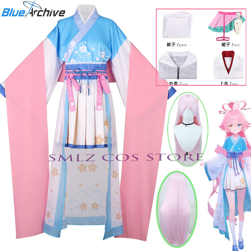 Anime Cosplay Wigs - ゲームブルーアーカイブ星野滝花コスプレ衣装女性ピンクブルードレス漢服ウィッグスーツハロウィンパーティー衣装女性用