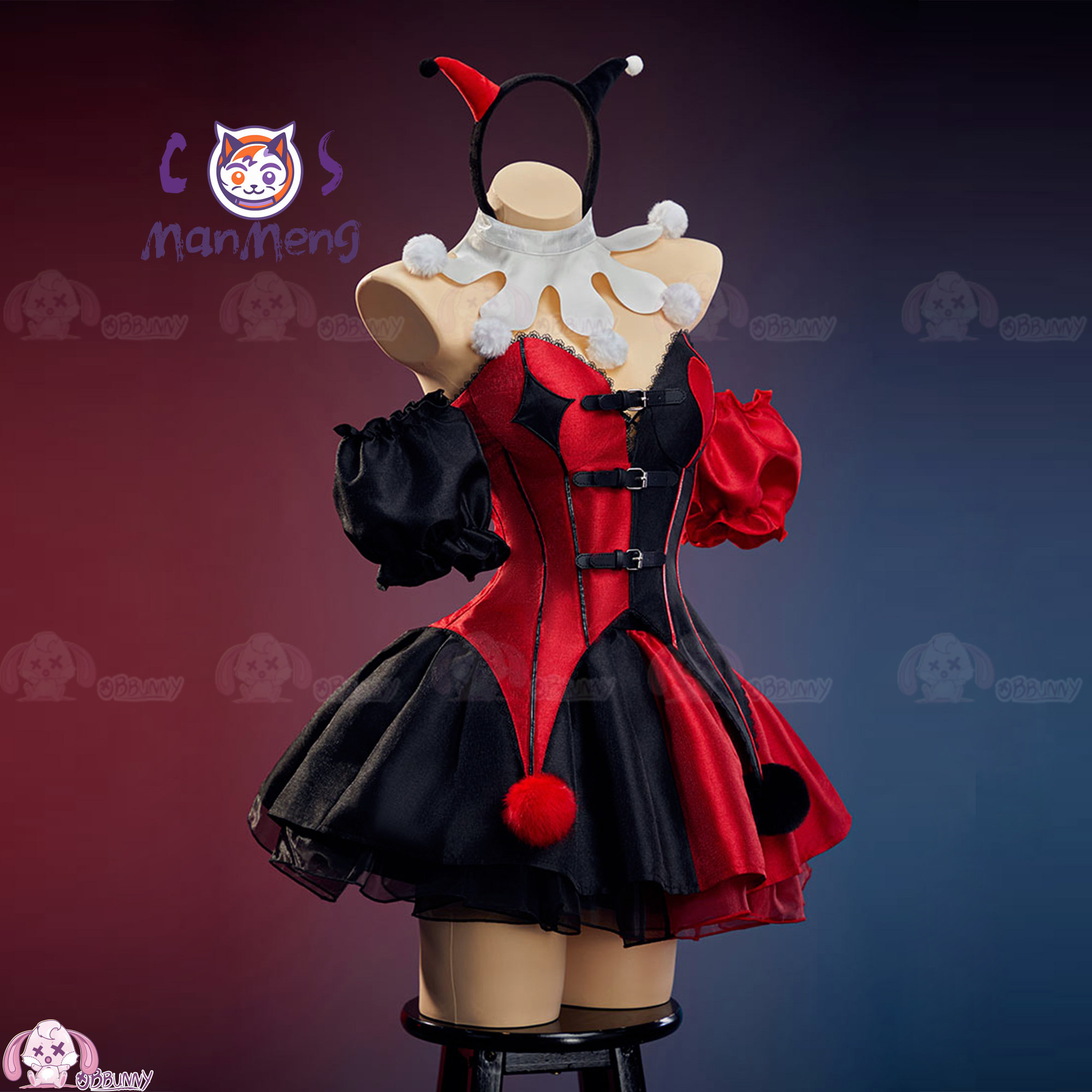 新しいピエロゴシックロリータウエストスカート赤と黒のカラーブ - Cosplay Anime Black のレビューと価格