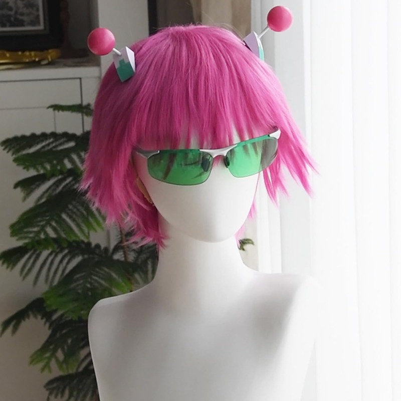 アニメ斉木楠雄コスプレ小道具ピンクショートウィッグ帽子メガネ - Anime Cosplay Glasses のレビューと価格